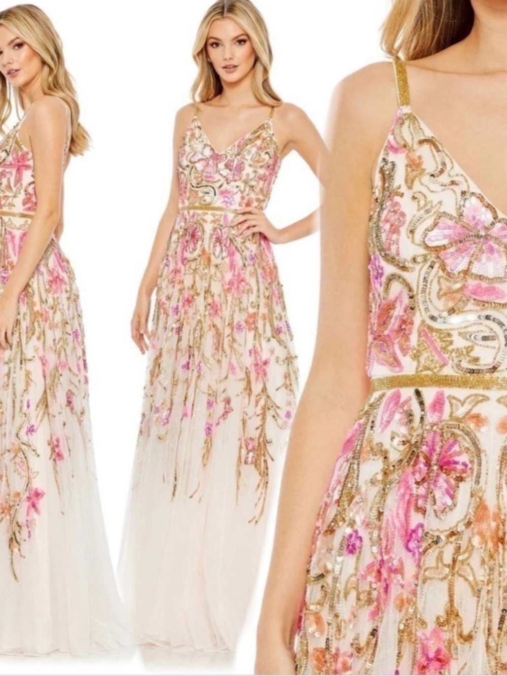Mac Duggal V NECK FLORAL EMBELLISHED SPAGHETTI STRAP GOWN size 12 NEW $698 - Picture 14 of 17